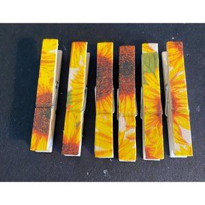 Set Of 6 Sunflower Magnetic Clothespins Pictures Papers Refrigerator Magnet